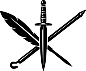 RE-Member OTC — crossed quill, fire poker, and commando dagger